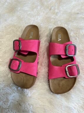 MIA Bright Pink Slide Sandals with Dual Straps